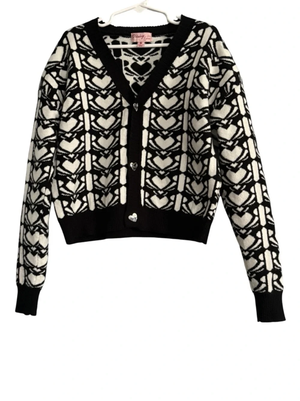 Paisley lane  Black & White Heart Jacquard Cardigan